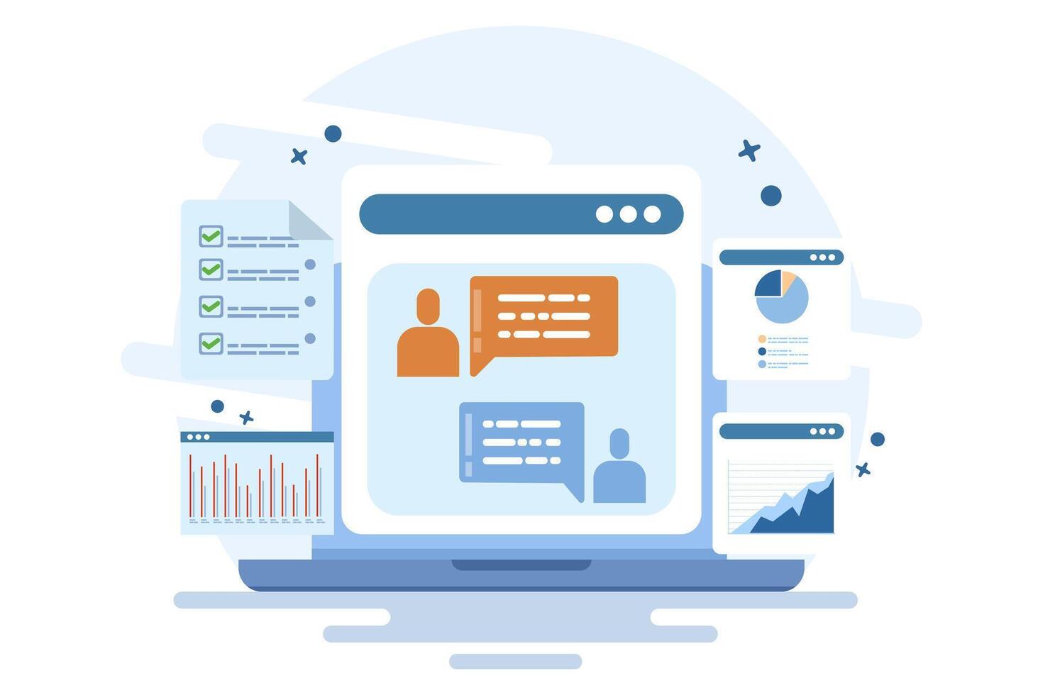 Project management software concept, Team management, Project planning, Team collaboration software that manages business teams, task management to organize project tasks, flat illustration. vector