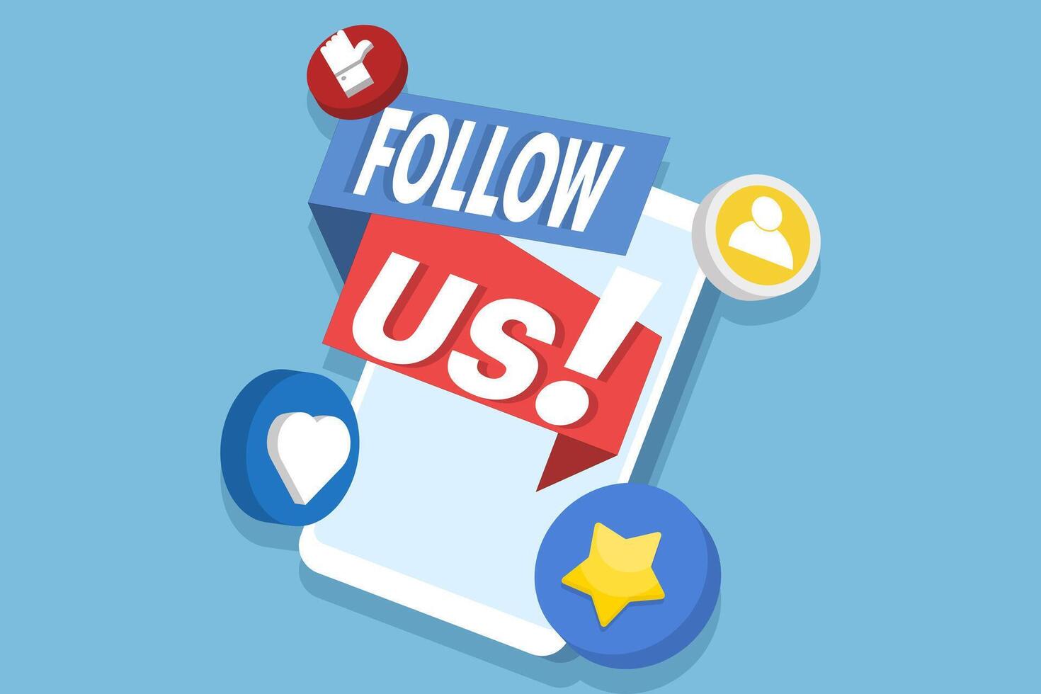 Follow Us concept, Internet Advertising, Marketing, About Us, Contact Us, Customer Support, Customer Service, Online Support, Help Desk concept. flat illustration on background. vector