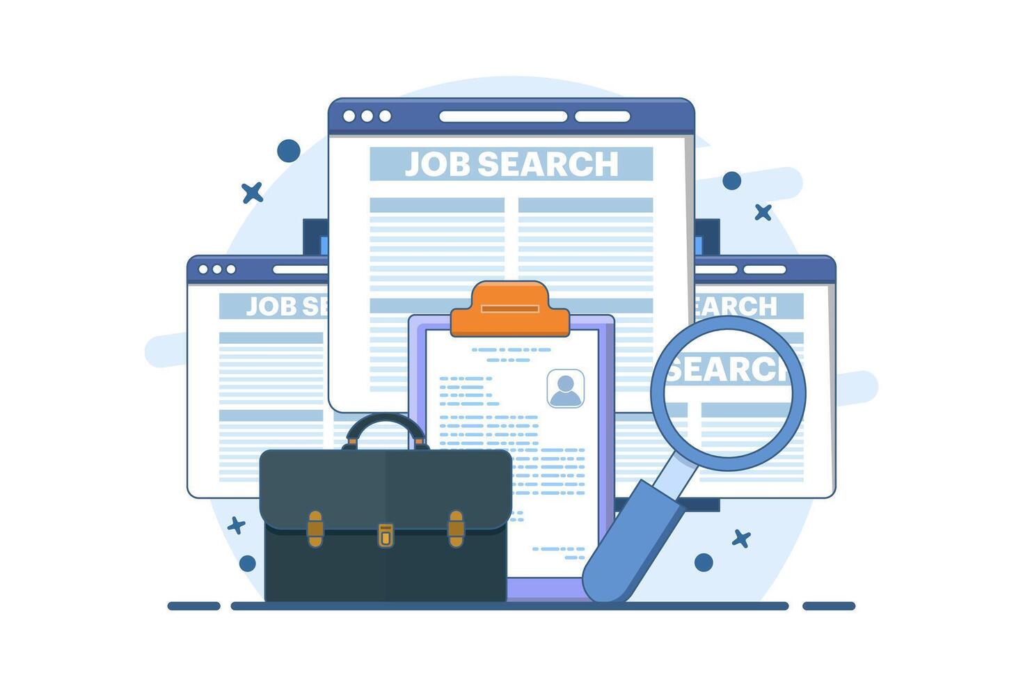Online job search concept, Recruitment, Human resources, Job interview, Online job advertisement, People looking for a job, Vacancies, Wanted, Recruitment. Flat illustration on background. vector