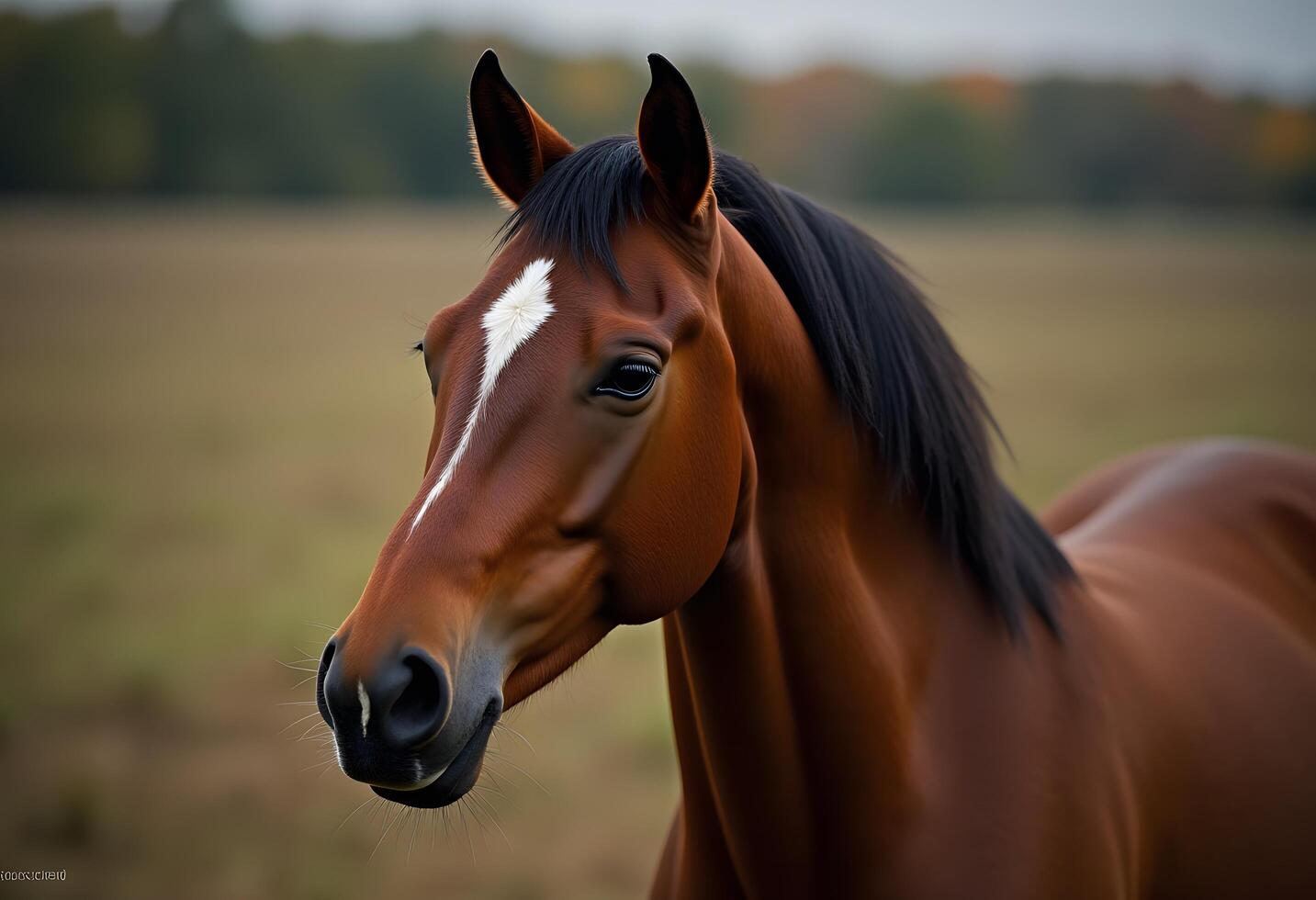 A horse is standing in a field photo