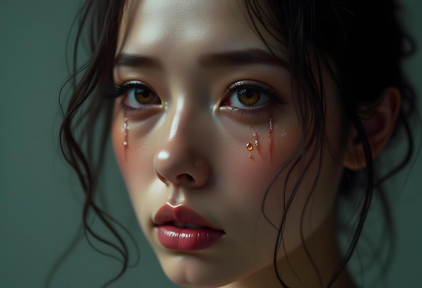 a woman with tears on her face photo