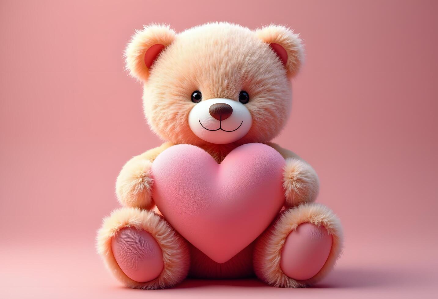 teddy bear holding a pink heart on a pink background photo