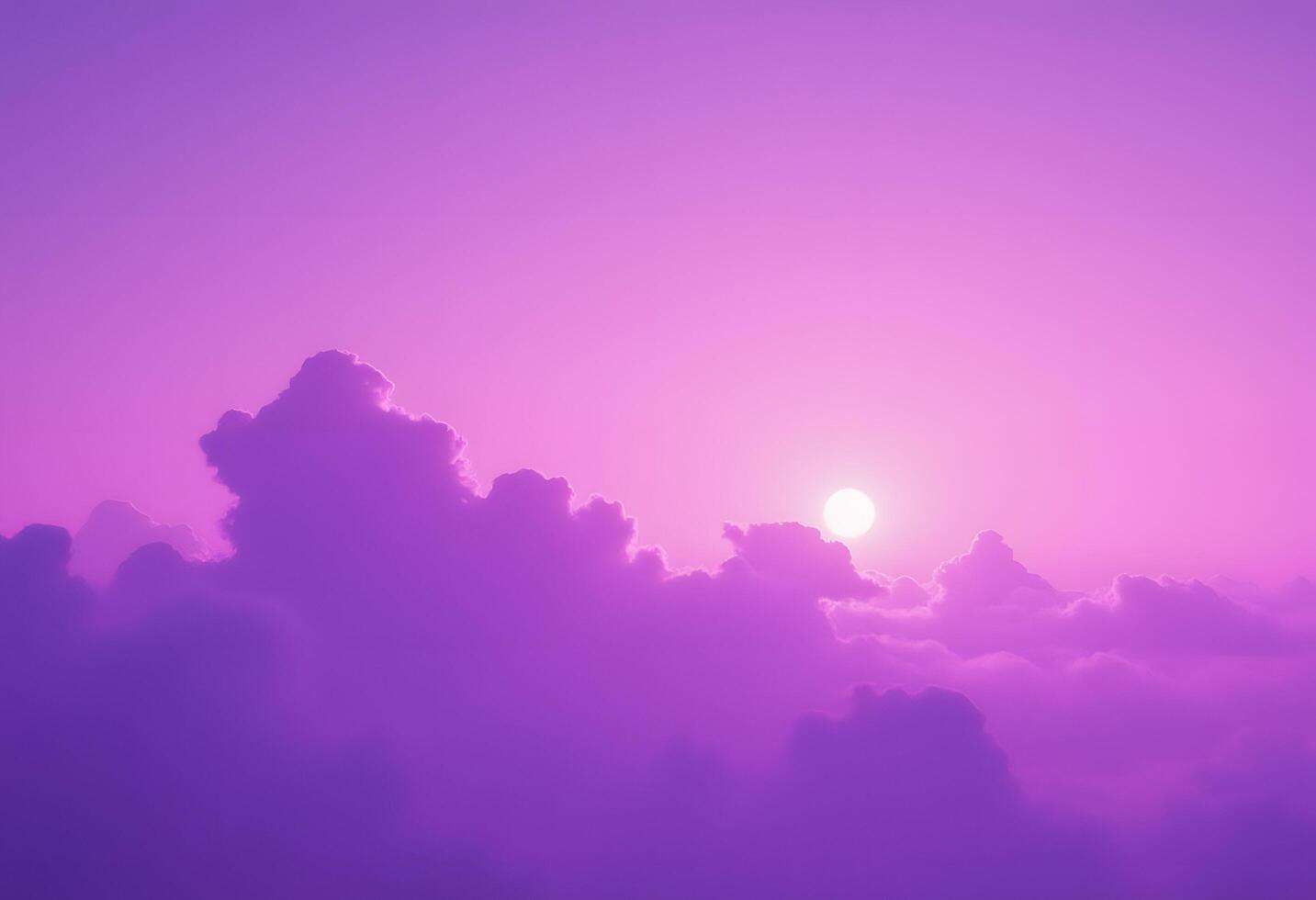 Purple sky with clouds and sun photo