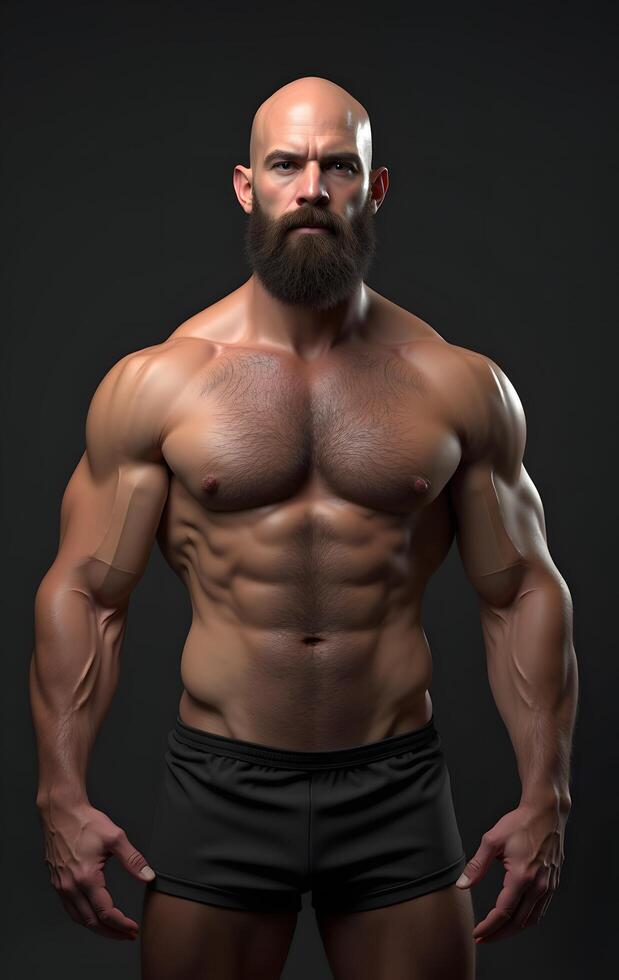 a muscular man with a beard and no shirt photo