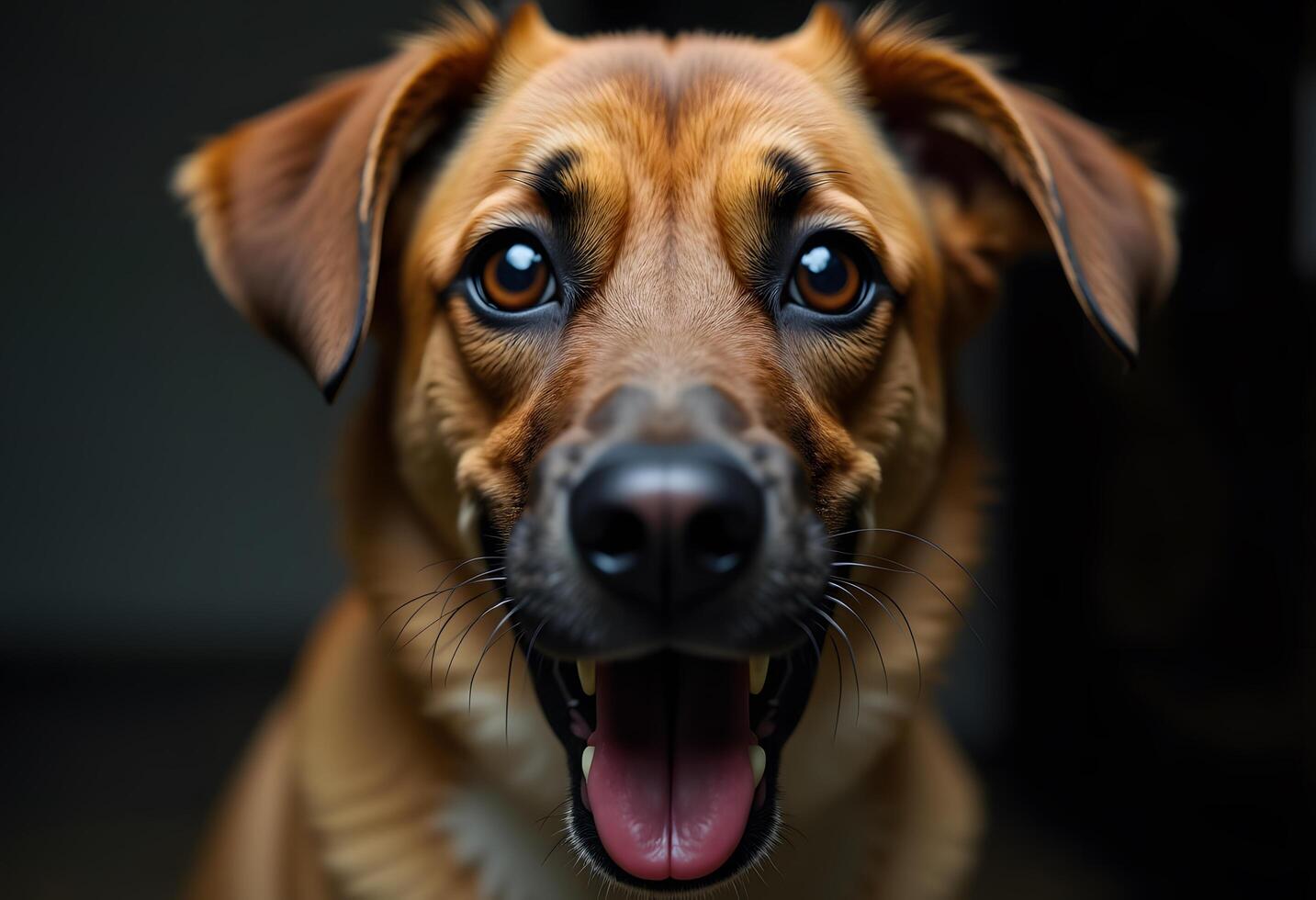 a dog is looking at the camera with its mouth open photo