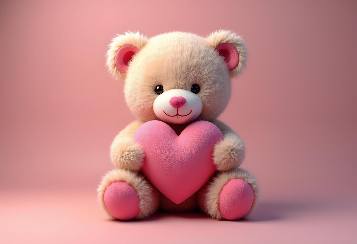 teddy bear holding a pink heart on a pink background photo