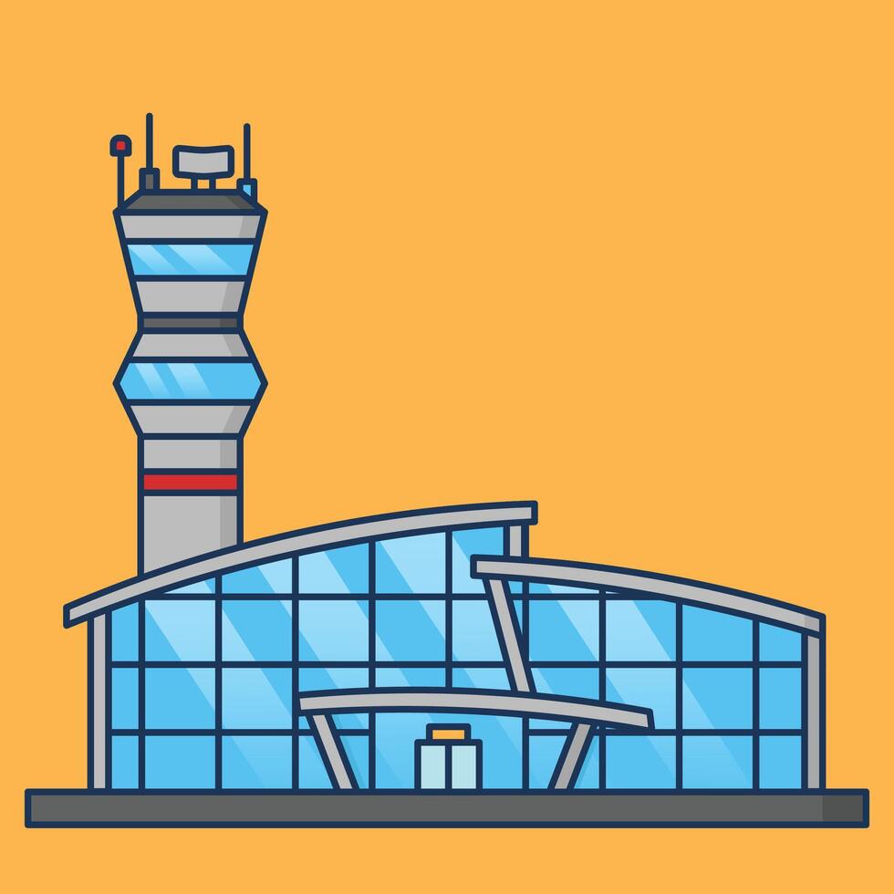 illustration of an international airport with a control tower vector