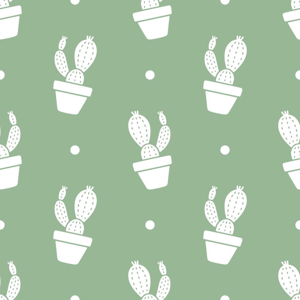 Seamless patterns of Cactus cartoon doodle on green background, . vector