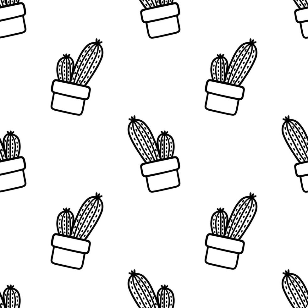 Seamless patterns of Cactus outline cartoon doodle, . vector