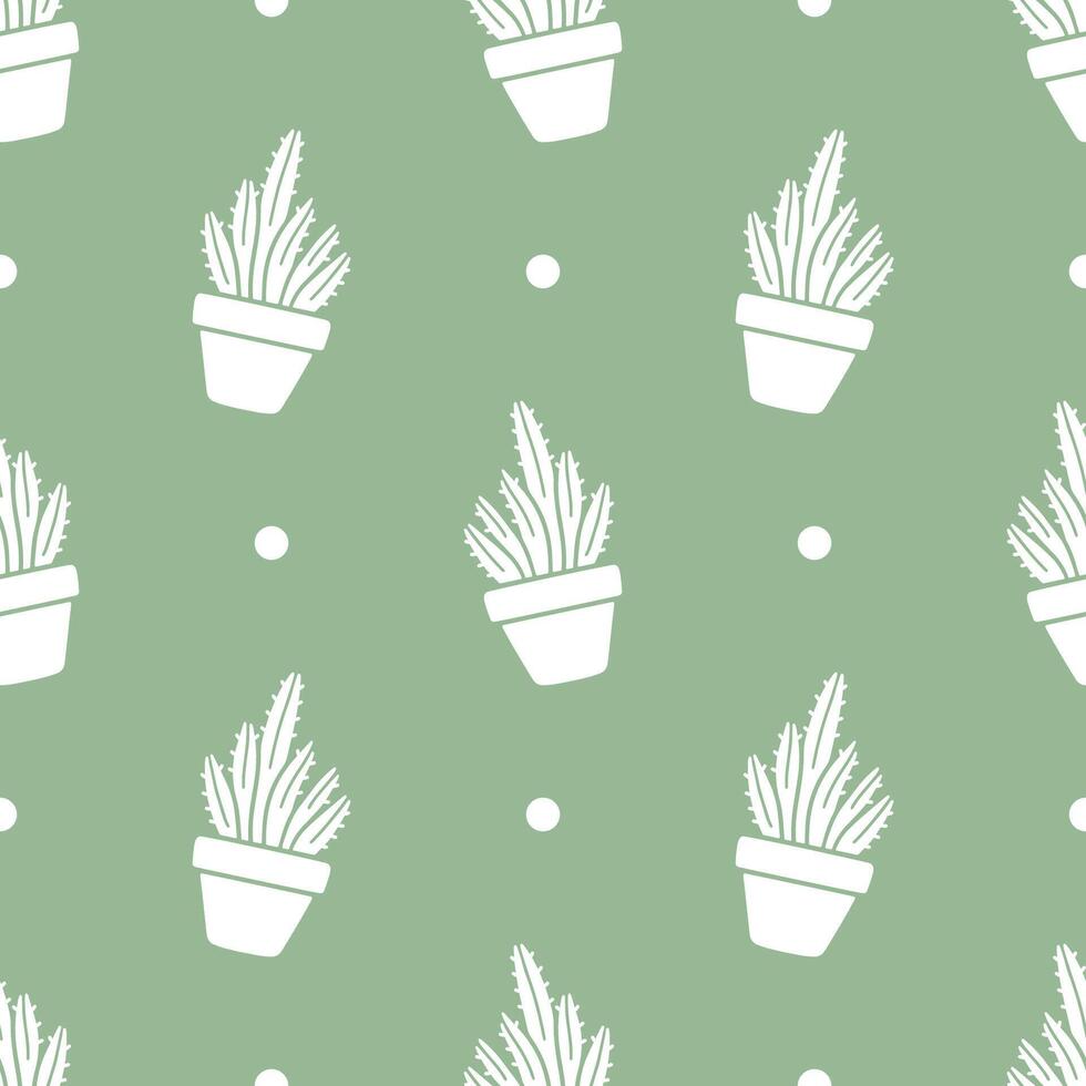Seamless patterns of Cactus cartoon doodle on green background, . vector