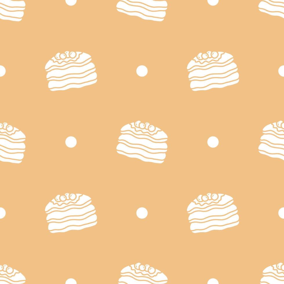 White Pancakes cartoon hand drawn seamless patterns. vector