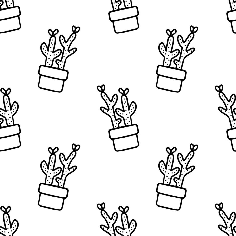 Seamless patterns of Cactus outline cartoon doodle, . vector