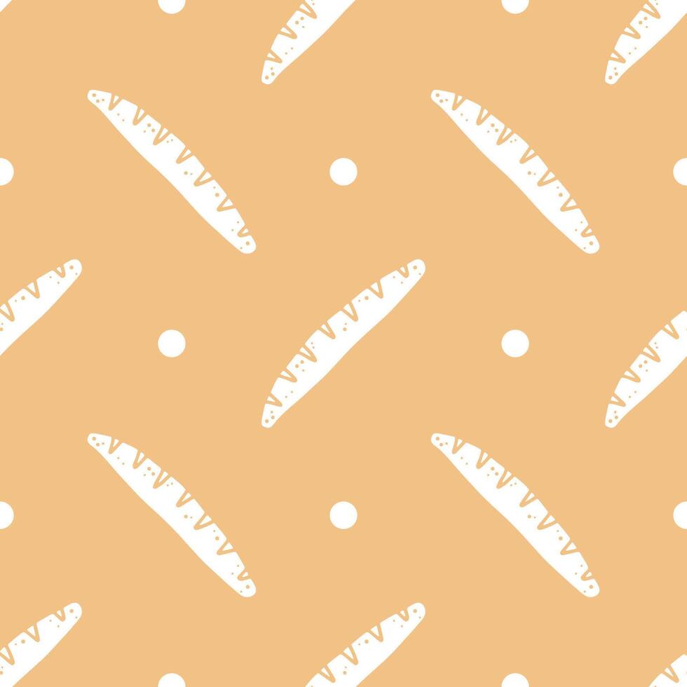 White Baguettes cartoon hand drawn seamless patterns. vector