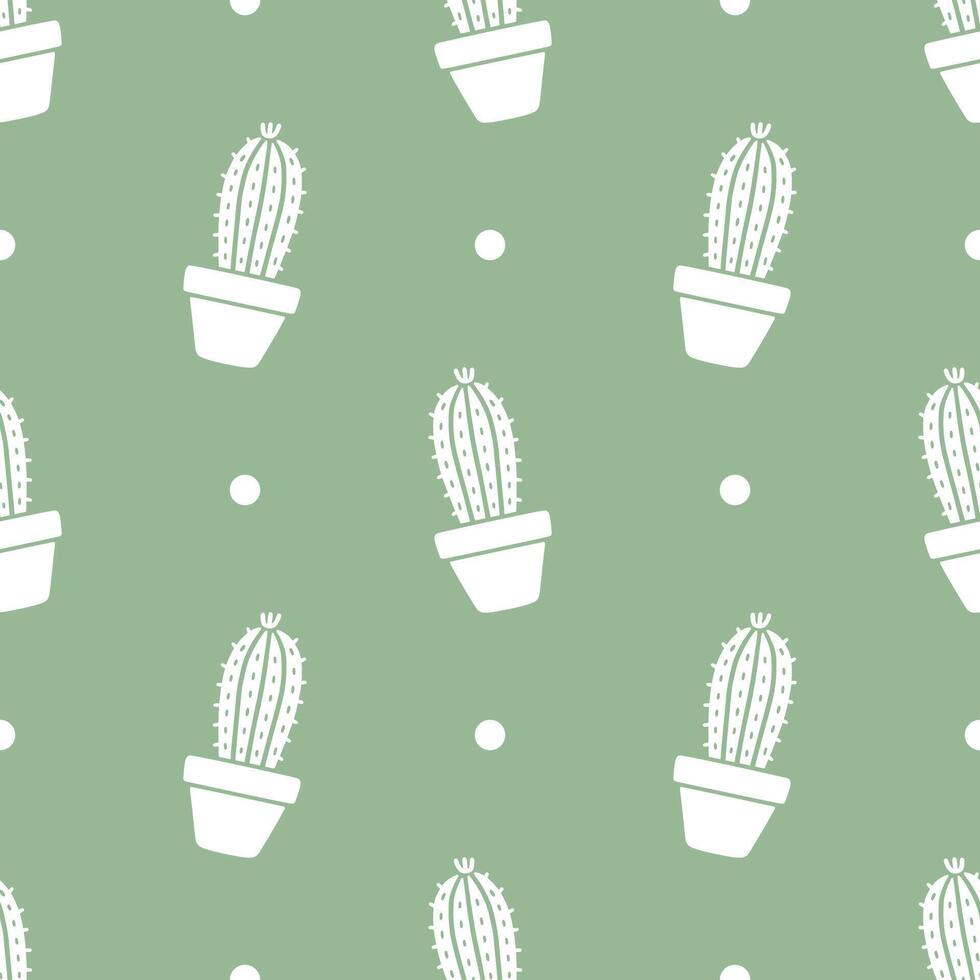 Seamless patterns of Cactus cartoon doodle on green background, . vector