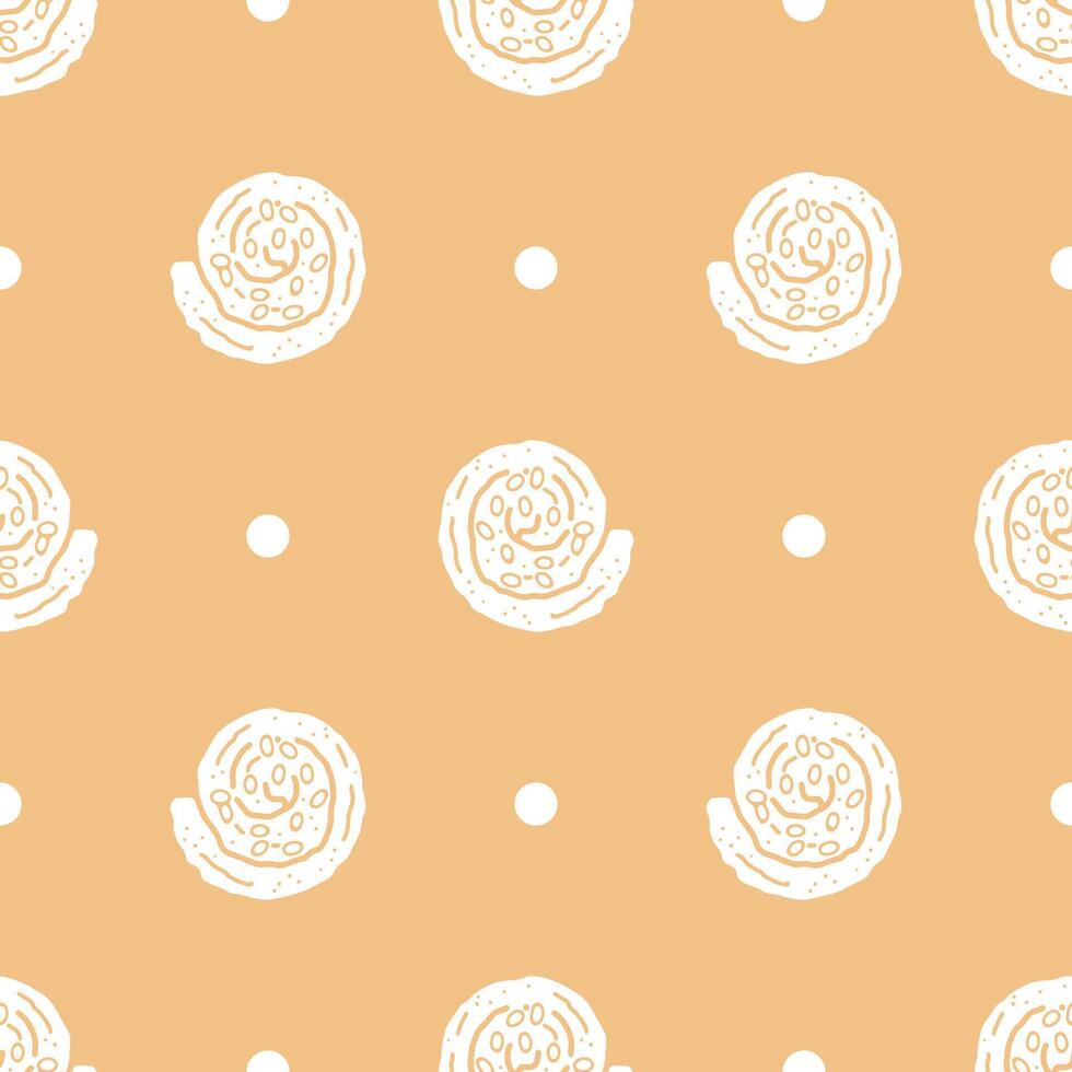 White Cinnamon roll cartoon hand drawn seamless patterns. vector