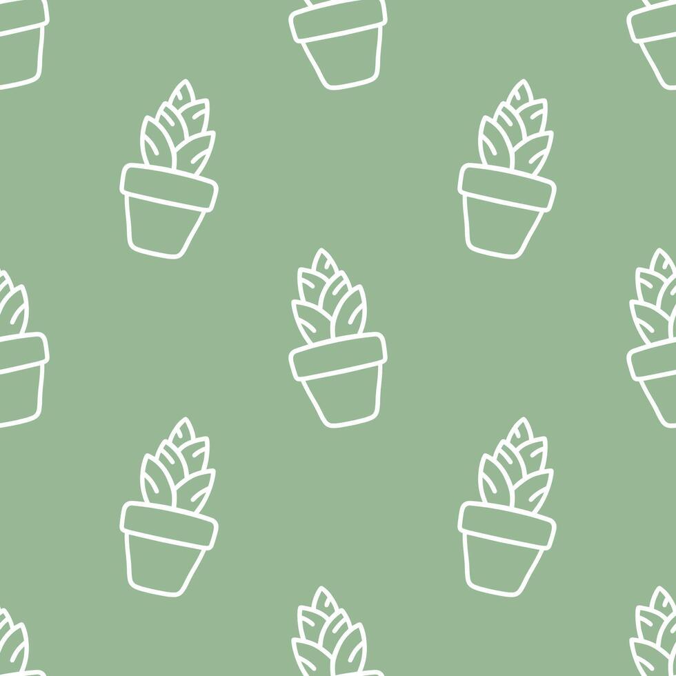 Seamless patterns of Cactus cartoon outline doodle on green background, . vector