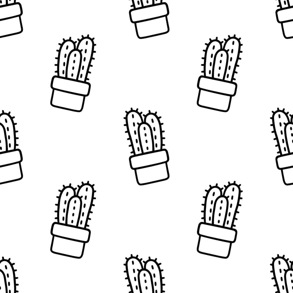Seamless patterns of Cactus outline cartoon doodle, . vector
