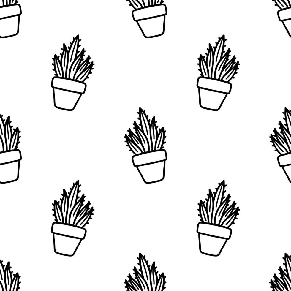 Seamless patterns of Cactus outline cartoon doodle, . vector