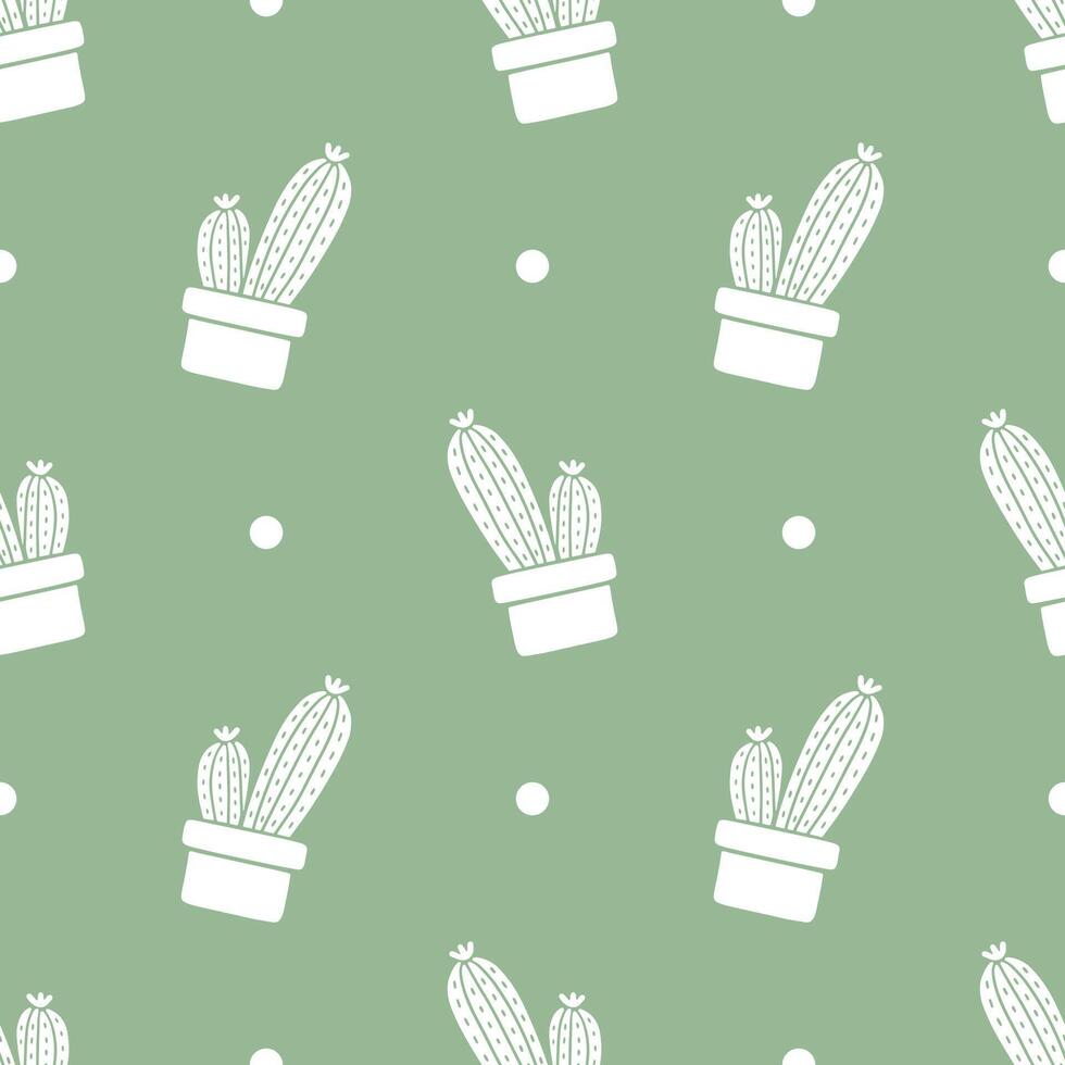 Seamless patterns of Cactus cartoon doodle on green background, . vector