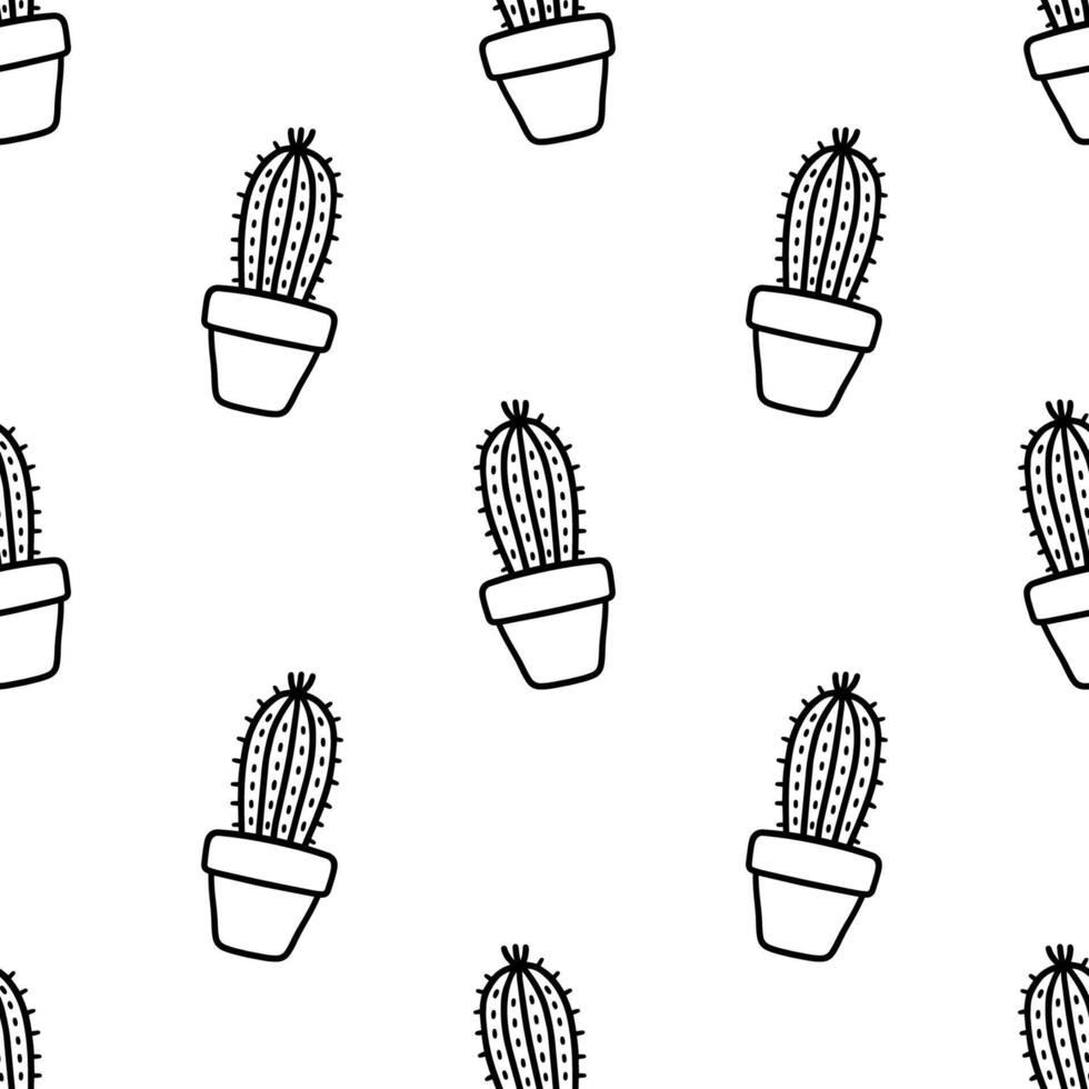 Seamless patterns of Cactus outline cartoon doodle, . vector