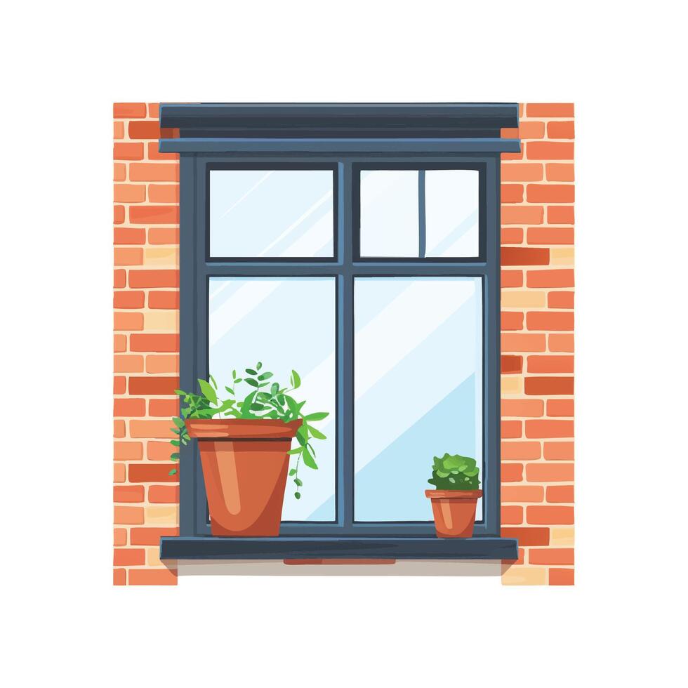 Double windows for balcony with green plant in tub vector
