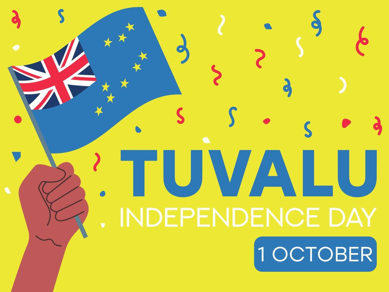 tuvalu independence day 1 October, tuvalu flag in hand. Greeting card, poster, banner template vector