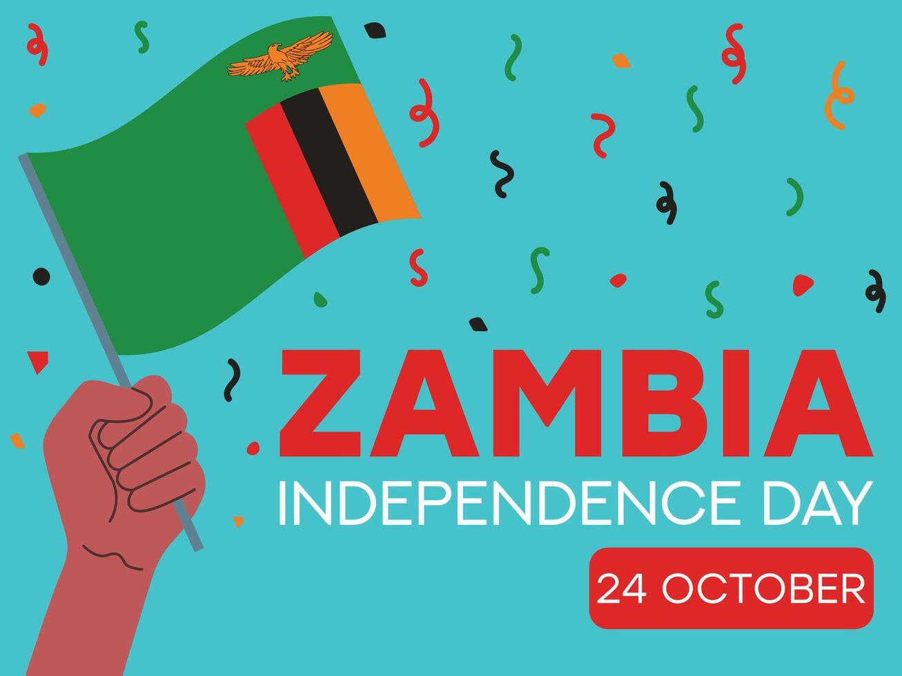 Zambia independence day 24 October Zambia flag in hand Greeting card poster banner template vector