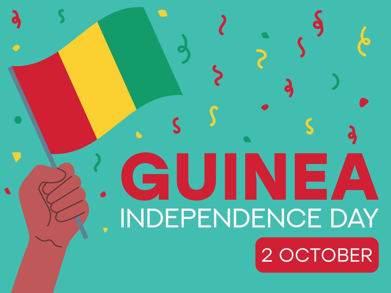 guinea independence day 2 October, guinea flag in hand. Greeting card, poster, banner template vector