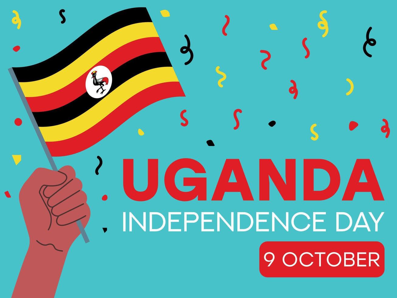 Uganda independence day 9 October, Uganda flag in hand. Greeting card, poster, banner template vector