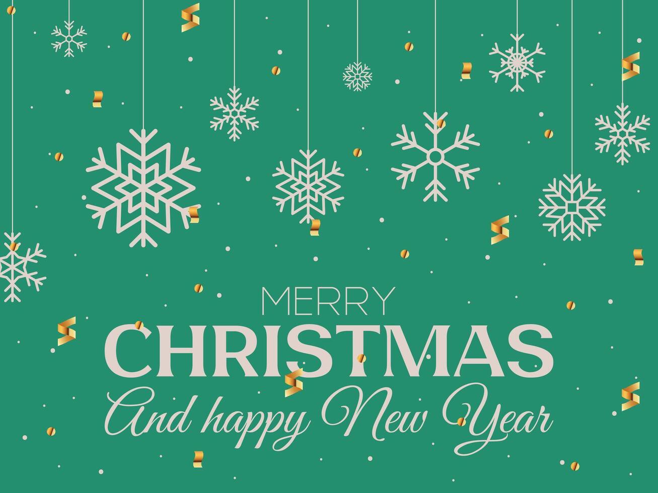 Merry Christmas and Happy New Year greeting card, Modern beautiful Xmas design with typography, snowflakes and confetti, Art banner, poster, cover template vector