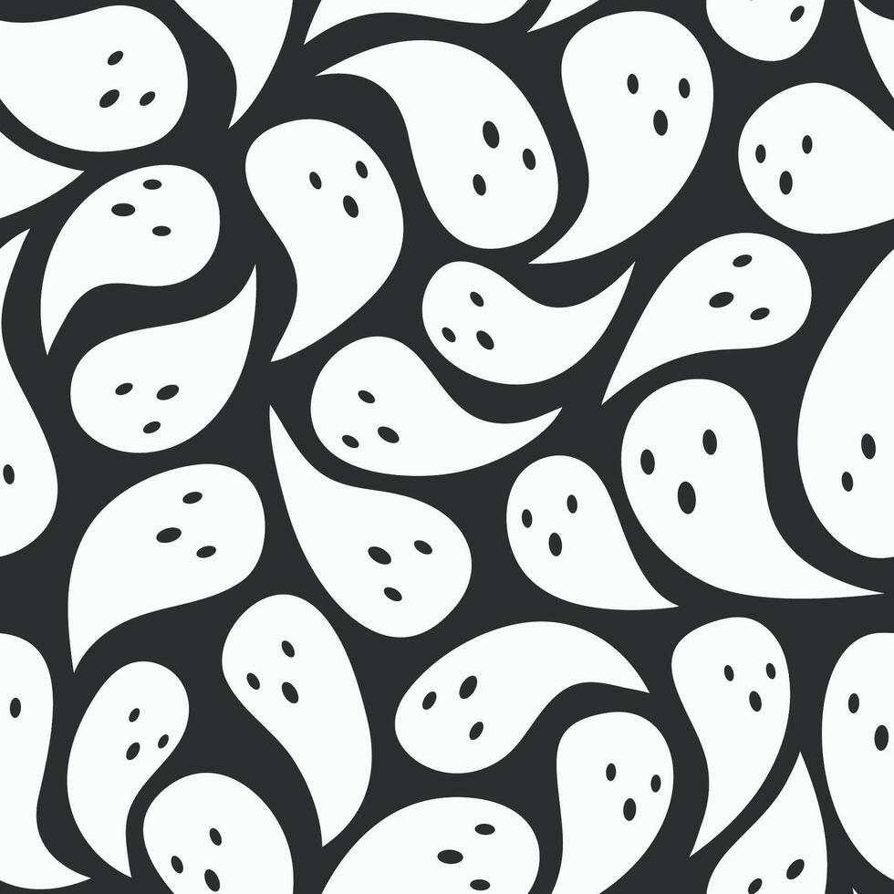 halloween seamless pattern, pattern of collection of flying ghosts on black background vector