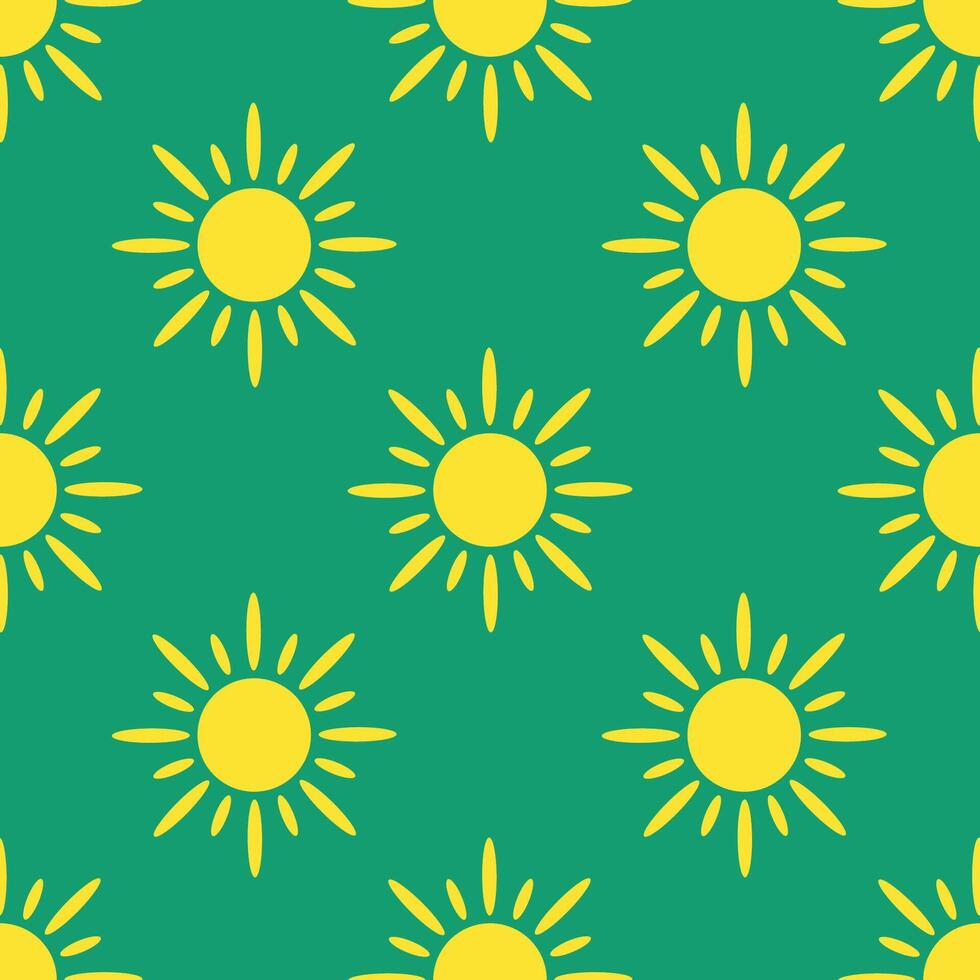 simple seamless pattern of the sun in a minimalist style on a green background vector