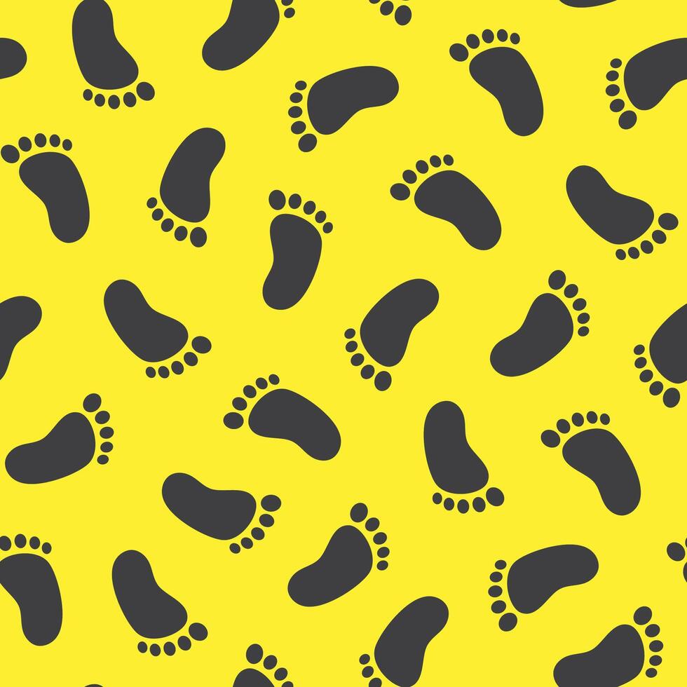 seamless pattern of repeating footprints in black on a yellow background vector