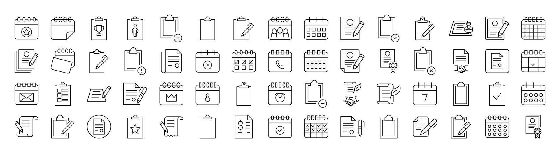 Documents, Clipboard, Calendar Related Image Collection. Editable Stroke. Perfect for Infographics, Articles, Books, Flyers, Banners vector