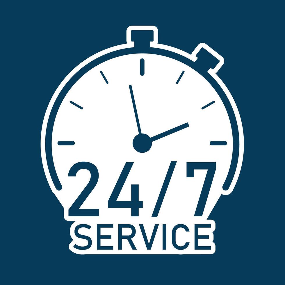 24 7 service. 24-7 open, concept with arrow icon. Support service 24 hours a day and 7 days a week. vector