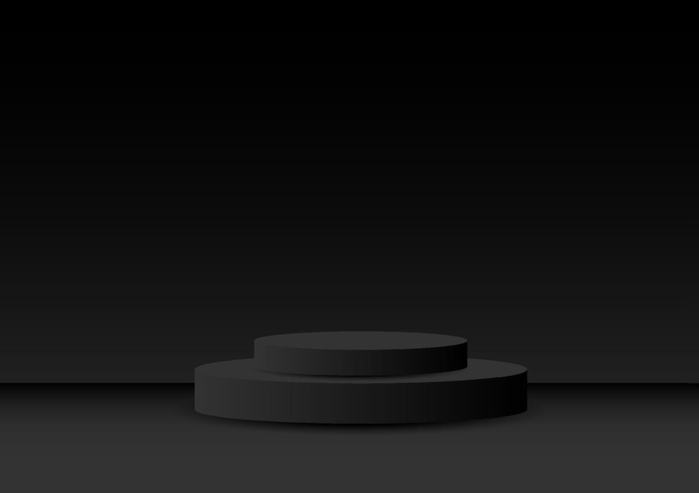 The black cylinder pedestal podium display with a dark empty room background for the award ceremony. vector