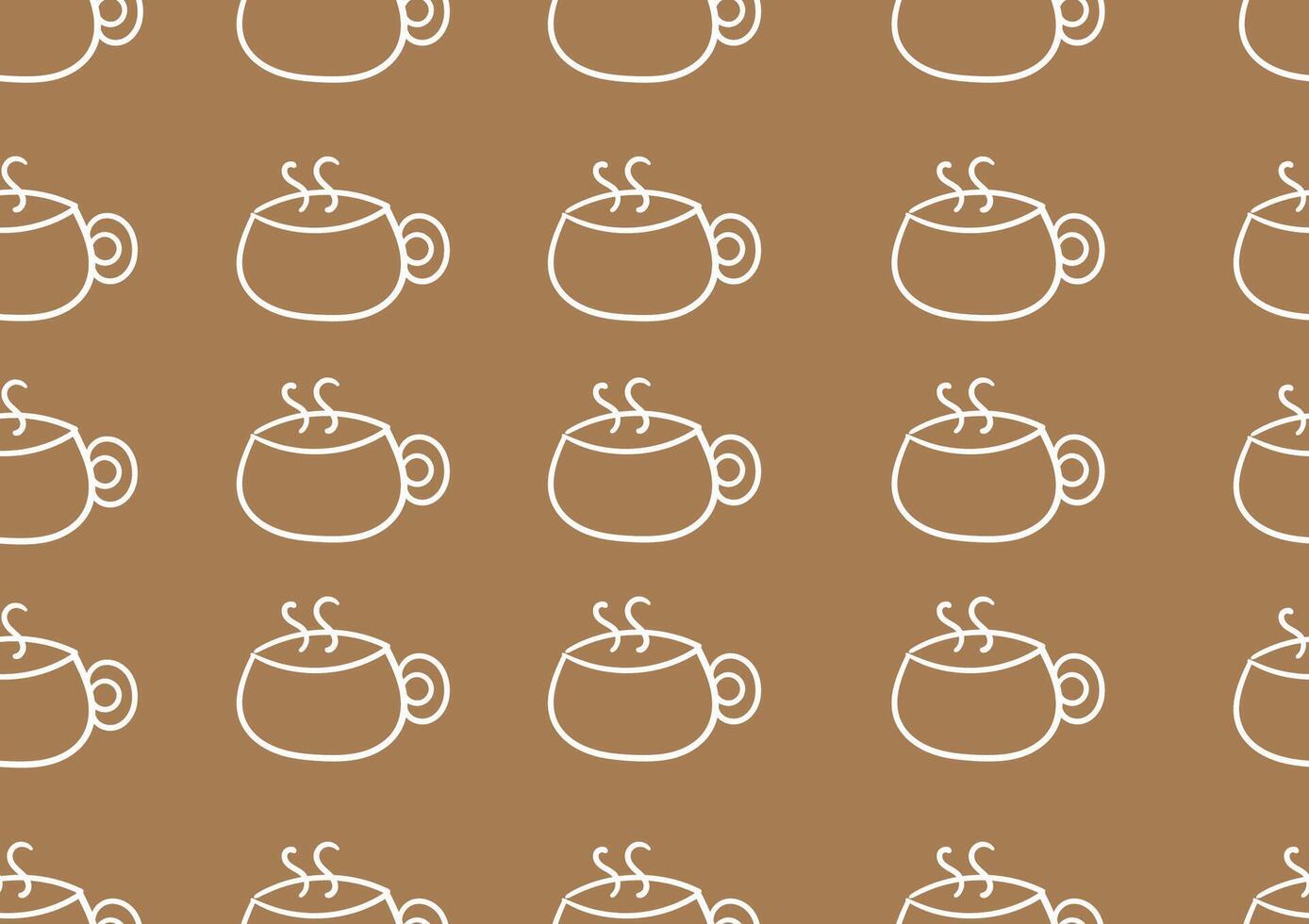 Doodle art cup of coffee or tea with seamless patterns on a brown background. For cards, frames, posters, book covers, textiles, wallpaper, wrapping and fabric. vector