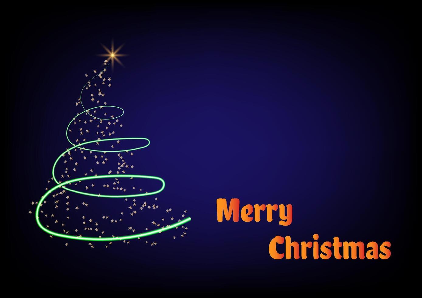 The green line of the Christmas tree with a golden shiny star on top on dark blue background. vector