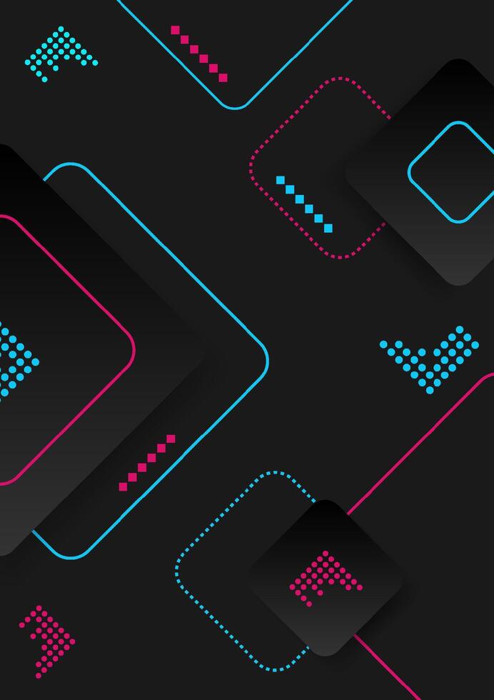 Business and technology concept. Black square with red and blue lines on a dark background. Internet network and communication. For the backdrop, banner and website. vector