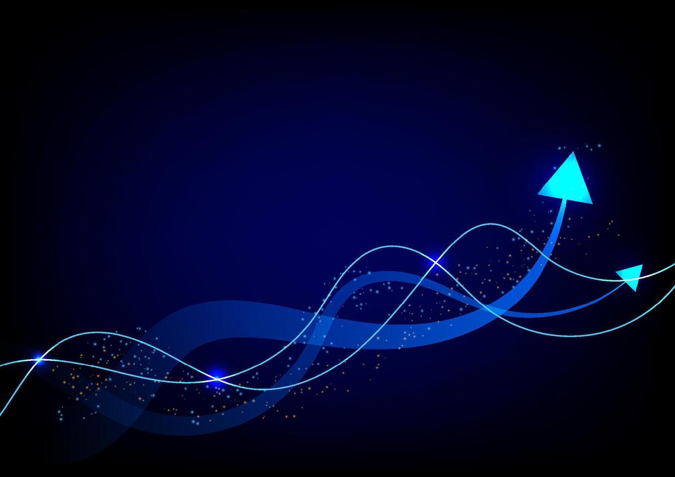 A arrow graph on dark blue background. Burish market, profit of wealth, high-risk high return, business growth up. vector