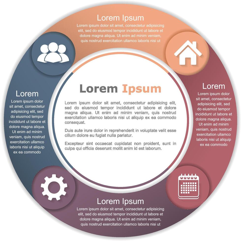 Circle diagram with four elements with icons and text vector