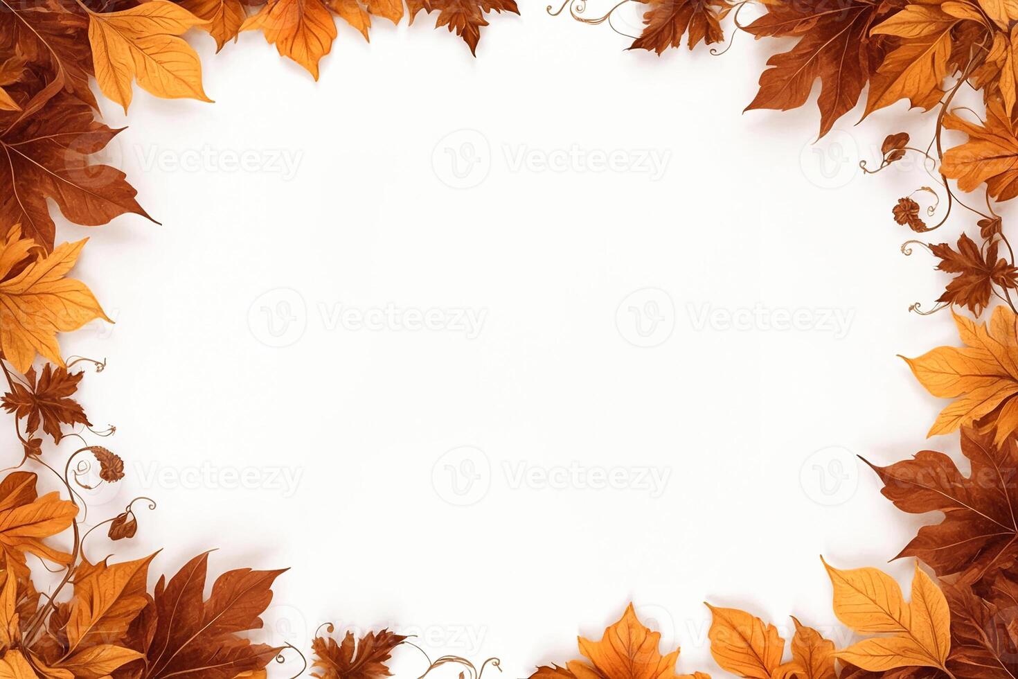 Autumn seasonal and orange leaves frame around with center copy space for text decoration on white background photo