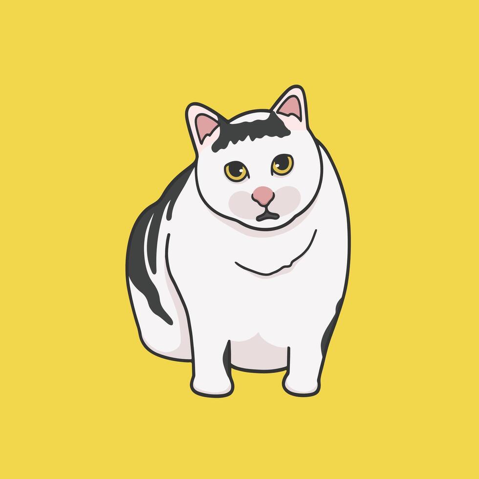 Chubby Cat Meme Sticker Cute Illustration vector
