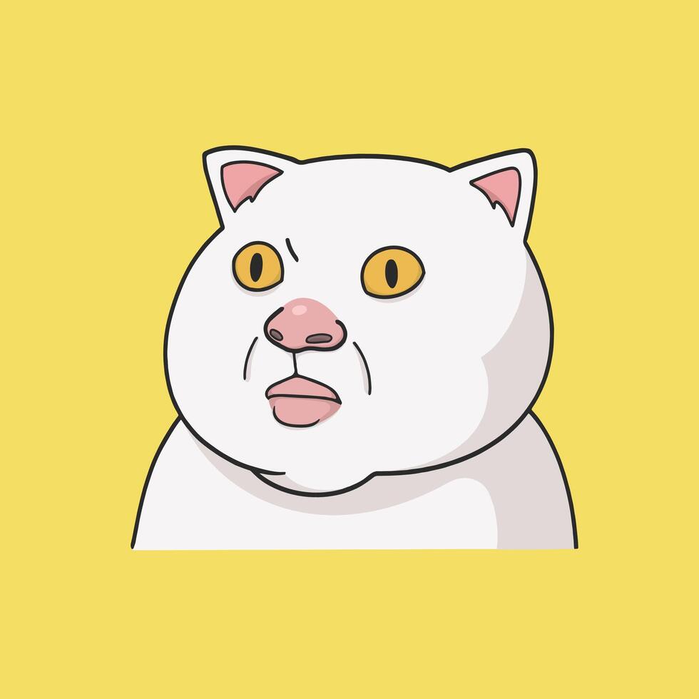 Weird Face Cat Meme Sticker Cute Illustration vector
