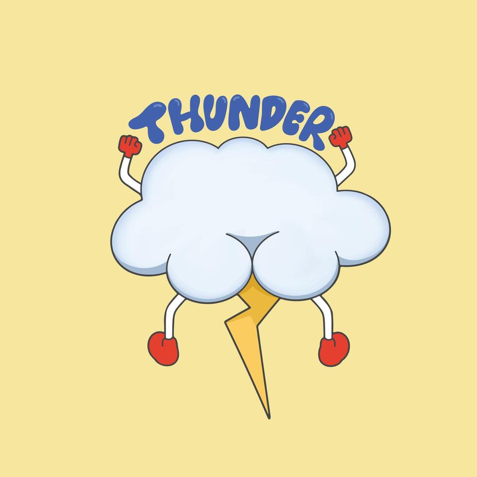 Thunder Weather Sticker Cute Illustration vector