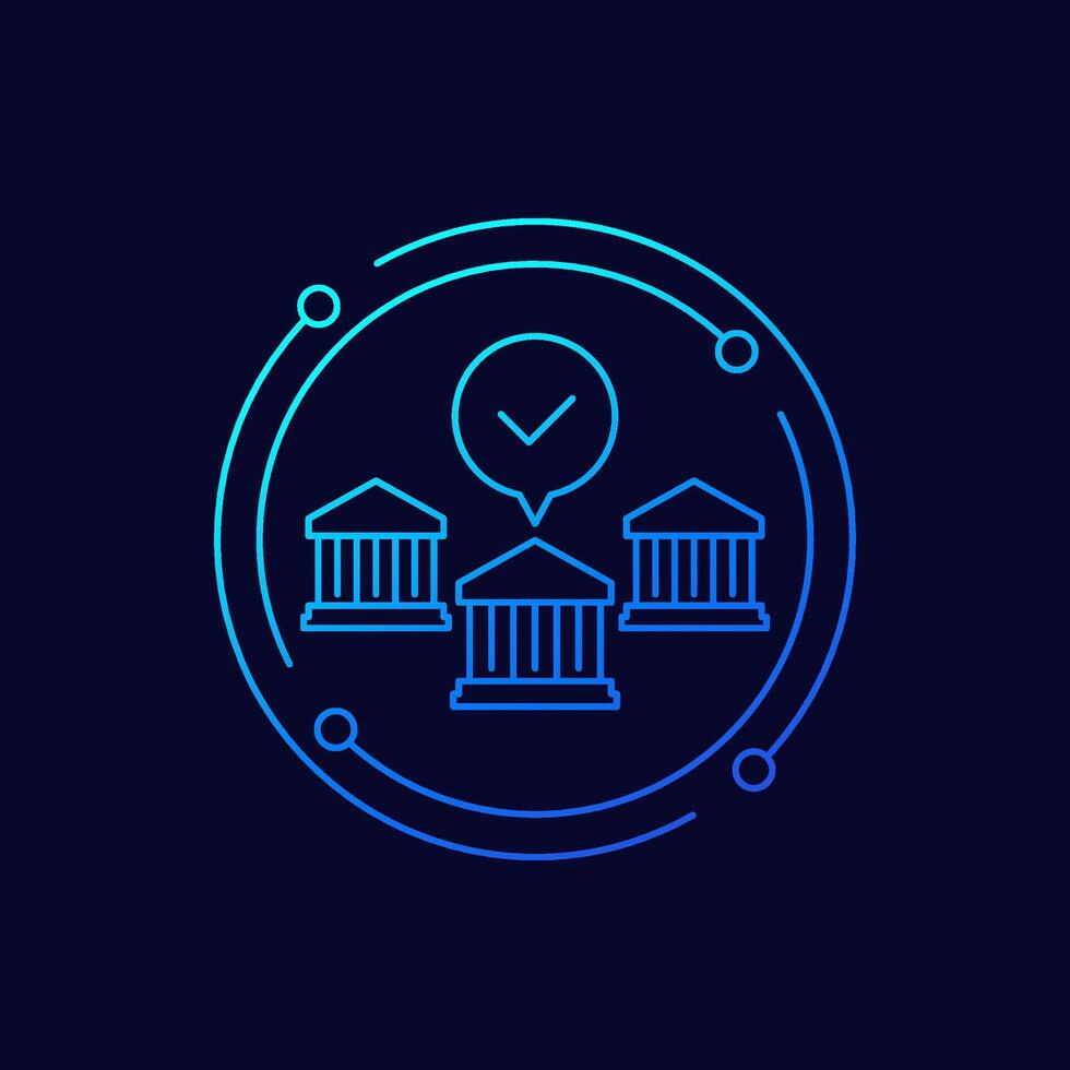 banking system icon, financial institutions linear design vector