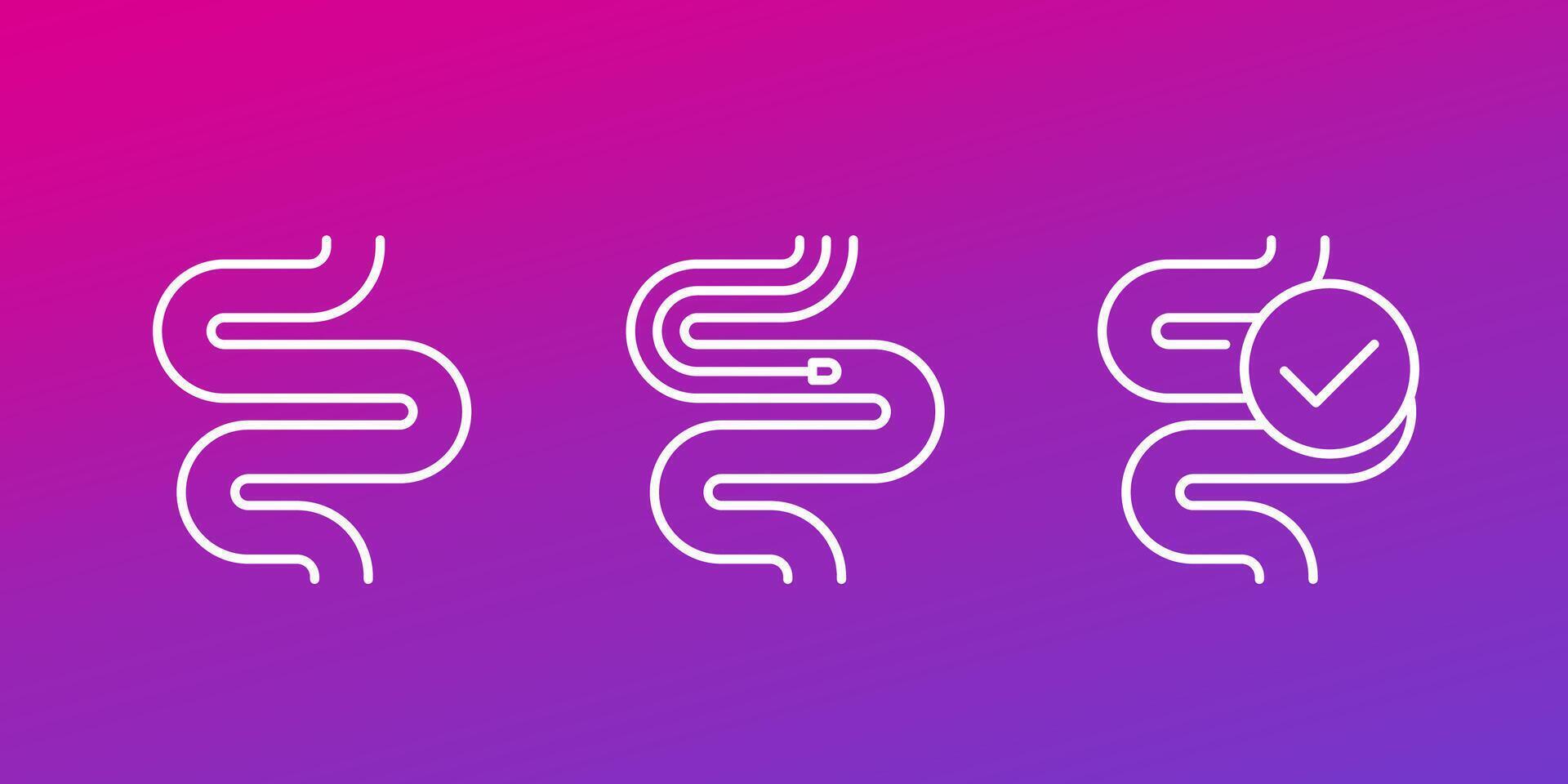 endoscopy icons, intestine and endoscope line vector
