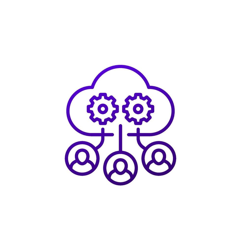 process user data in cloud line icon on white vector