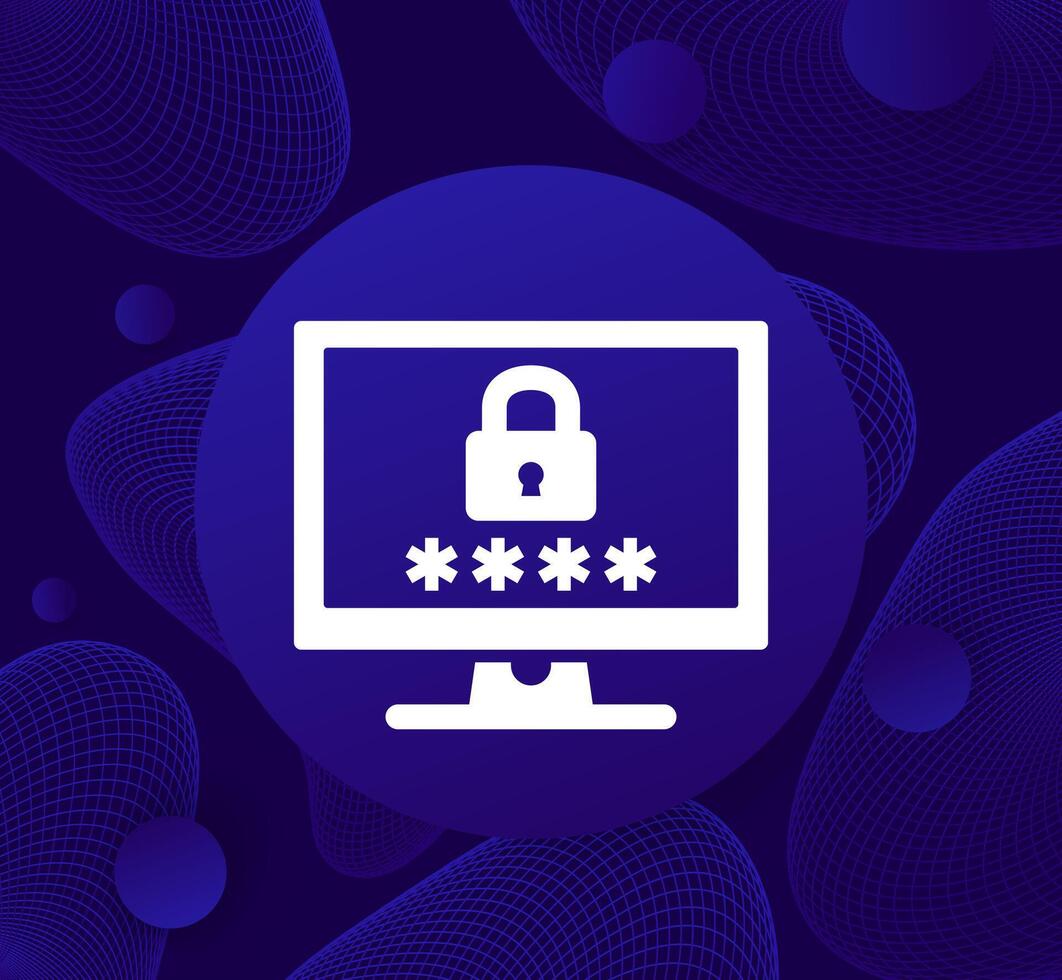 password access icon with a computer, vector