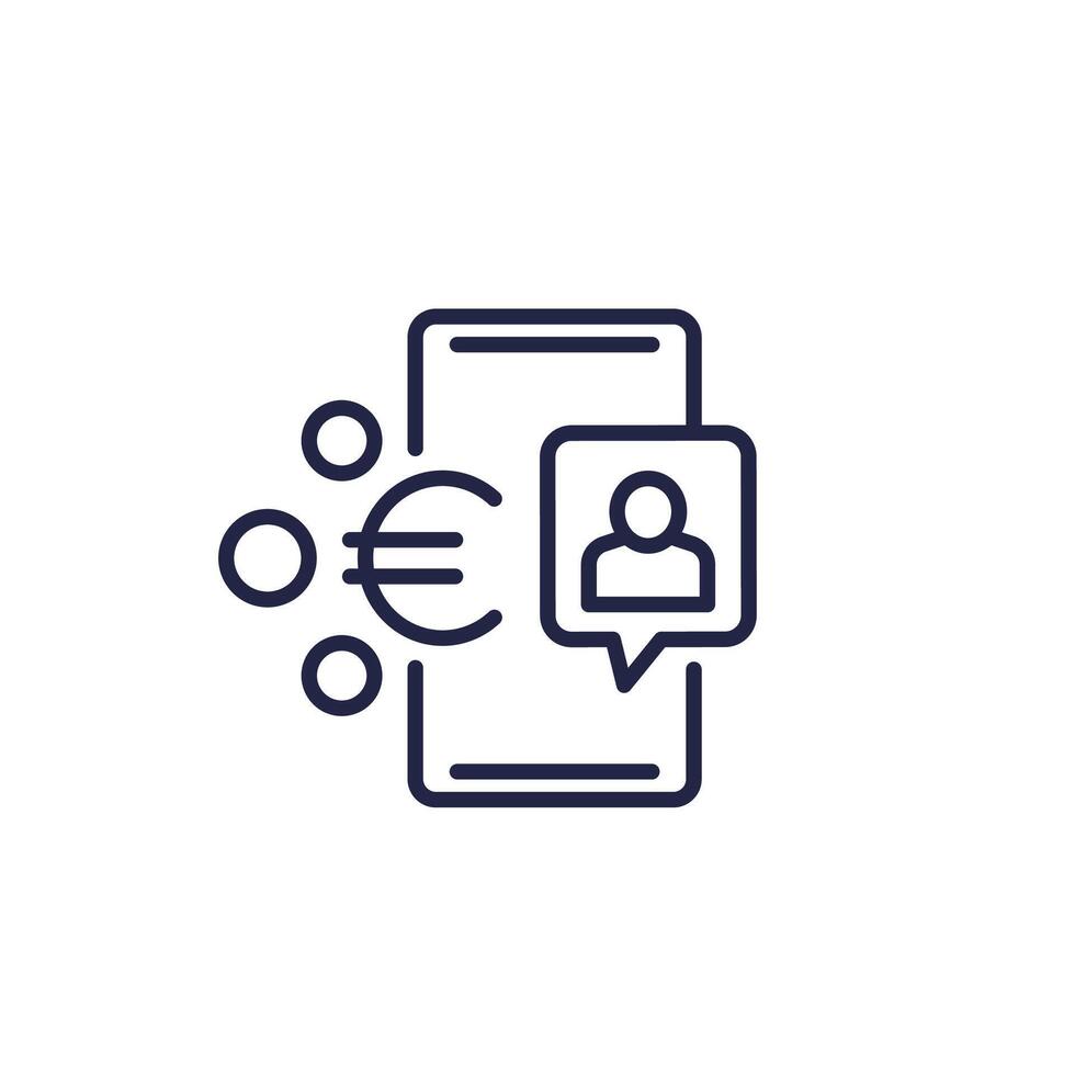 Mobile payment line icon with user and euro vector